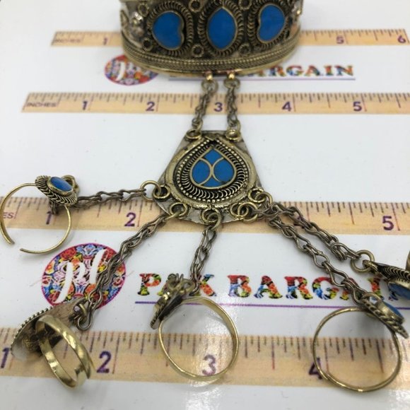 Single Vintage Slave Turquoise Bracelet, Handmade Bracelet with Rings, Afghan - Picture 8 of 10